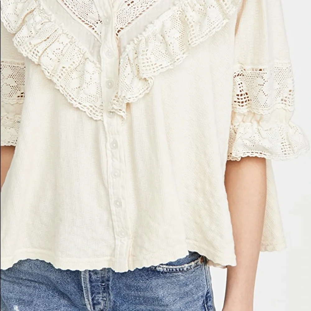 🅢🅐🅛🅔 Free People Walk In the Park Grey Blouse 👚 Ruffled Top Puff sleeve - Picture 7 of 11